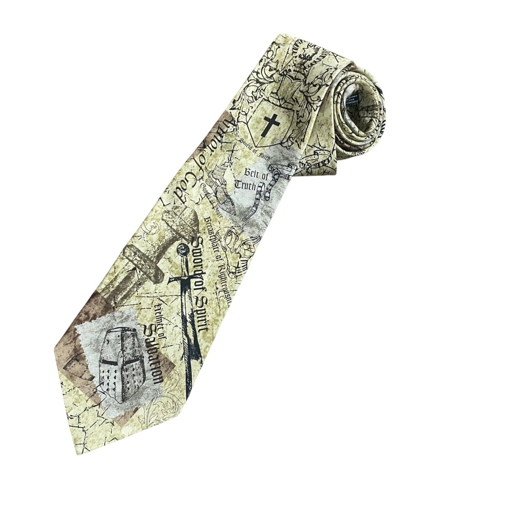 Eagles Wings Armor of God Silk Necktie Tan Brown Ephesians 6 Religious Tie